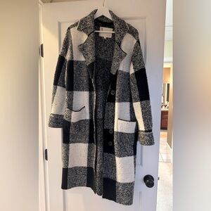 Pilcro Black and White Plaid Teddy Blanket Coat